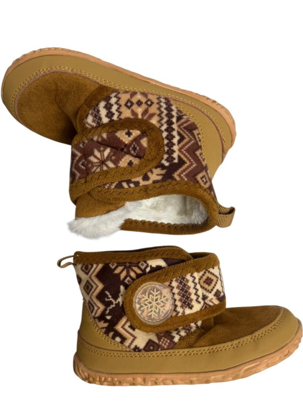 Toddler Brown Suede Winter Snow Boots Fleece Lined Velcro 7-8 Approx